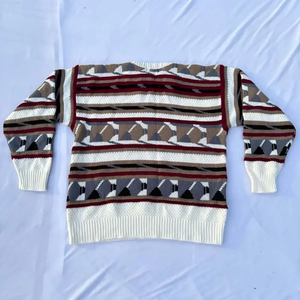 Vintage Atlas Made In USA Geometric Pattern Crewneck Knit Sweater Size Large